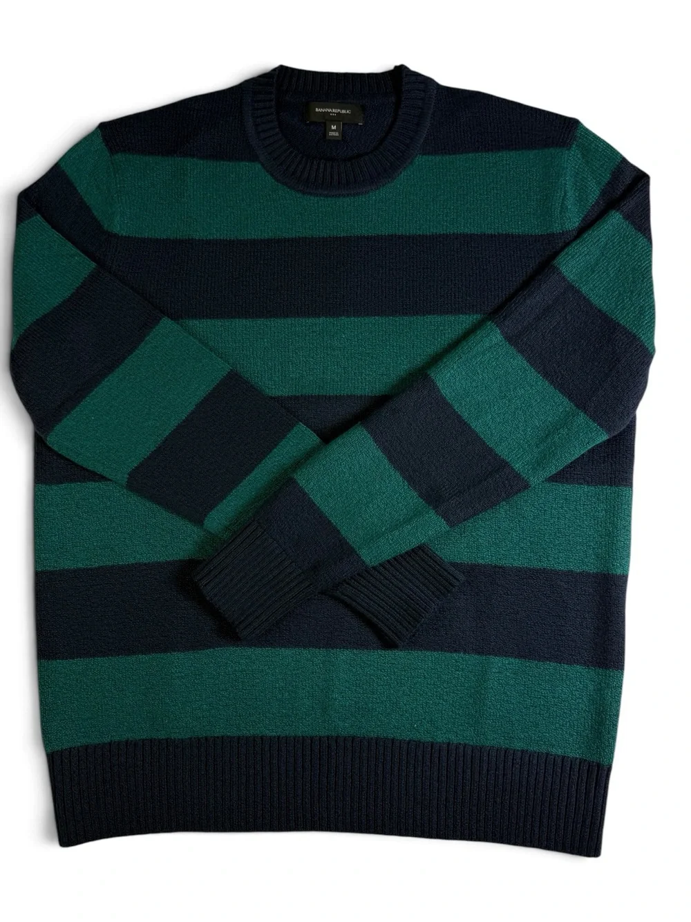 Banana Republic Cozy Striped Sweater Navy Green Men’s Medium NWT